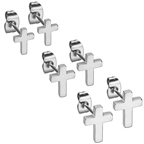 Flongo Pendientes de cruz aretes de acero inoxidable, Pendientes para hombre mujer negros plateados dorados, Pulidos cruz pendientes pequeños de estilo,Regalo Navidad Flongo Pendientes de cruz aretes de acero inoxidable, Pendientes para hombre mujer negros plateados dorados, Pulidos cruz pendientes pequeños de estilo,Regalo Navidad