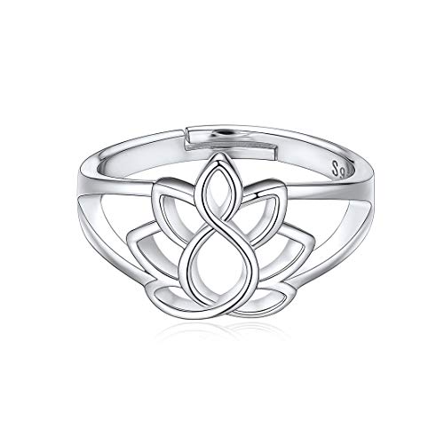 Flor Loto Anillo Ajustable para Mujeres Plata de Ley 925 Platino Plateado Accesorio de Dedos Joyería Moderna para Madre Novia Hija Lily Lirio Flotantes