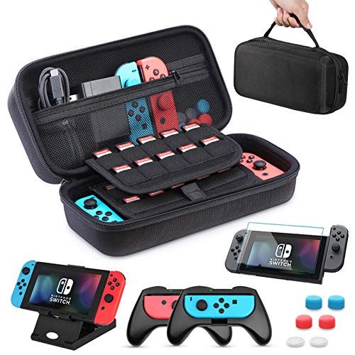 Funda para Nintendo Switch, HEYSTOP 11 en 1 Nintendo Switch Estuche portátil Incluye 2 Joy-Con Grips para Nintendo Switch, PlayStand ajustable, Protector de Pantalla con 6 Tapas de Agarre para Pulgar