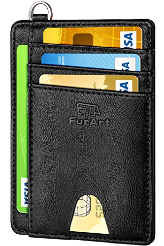 FurArt Cartera minimalista delgada, bolsillo frontal, bloqueo RFID, soporte para tarjetas de crédito con desmontaje en forma de D - - S
