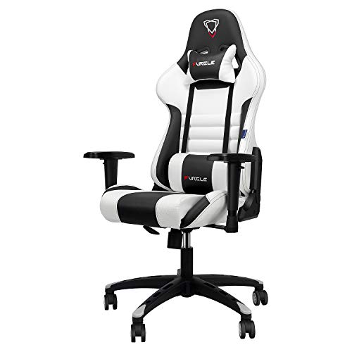 Furgle Office Gaming Chair Silla de Carreras con Respaldo Alto y reposabrazos Ajustables Piel sintética Silla de Videojuegos giratoria con Modo balancín (Blanco & Negro)