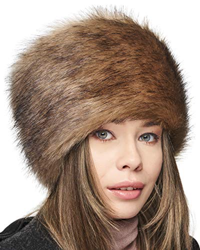 Futrzane Gorro de Mujer de Piel Cossack en Estilo Ruso (S, Beige)