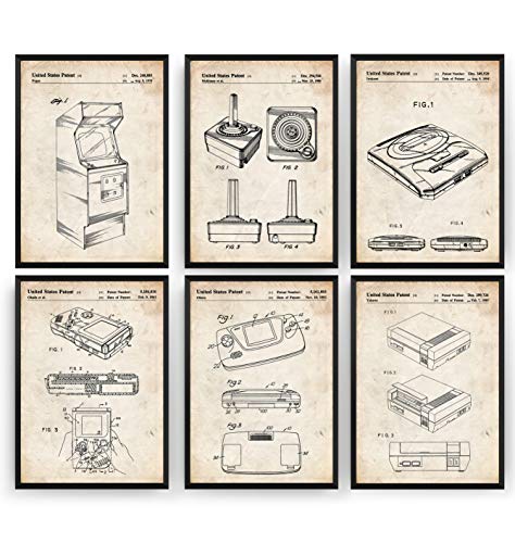 Gaming Poster de Patente - Conjunto de 6 Impresiones - Patent Print Póster Con Diseños Patentes Decoración de Hogar Inventos Carteles - Marco No Incluido