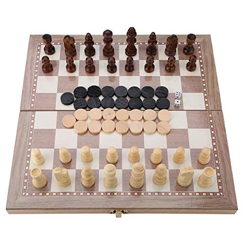 Garosa Juego de ajedrez de Madera, Juegos de ajedrez y ajedrez 3 en 1 y Juego de Tablero de ajedrez Plegable de Backgammon, Juguete portátil de Mesa de Viaje Garosa Juego de ajedrez de Madera, Juegos de ajedrez y ajedrez 3 en 1 y Juego de Tablero de ajedrez Plegable de Backgammon, Juguete portátil de Mesa de Viaje