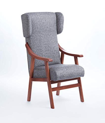 Gasten a gusto Silla con Brazos y Orejas apoya-Cabeza. Madera Color: Cerezo (Medidas: 117 * 69 * 57 cm) Tela Antimanchas: para Personas Mayores o geriátrico. Prótesis de Cadera. Gris