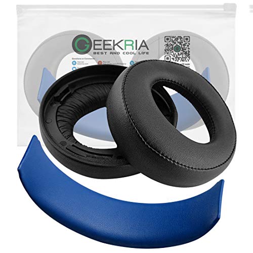 Geekria Earpad Replacement for Playstation Gold Wireless/Sony PS4 / PS3 / PSV Gold Wireless Headphone Ear Pad and Headband Pad/Ear Cushion + Headband Cushion/Repair Parts Suit (Black/Blue)