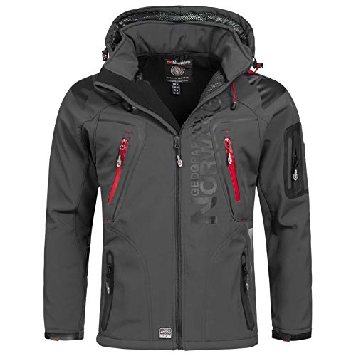 Geographical Norway - Chaqueta cortavientos para hombre, modelo: Techno, chaqueta de entretiempo con capucha, impermeable y funcional, anorak para exterior, vacaciones, otoño, invierno gris XXXL