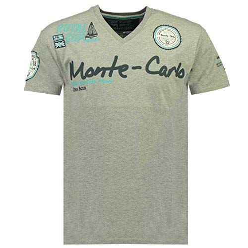 Geographical Norway, T Shirt - Manga corta para hombre, cuello en V, con estampados y bordados, modelo Jocean, disponible en 5 colores (M a XXXL) Gris Mèlangè M