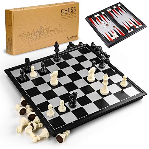 Gibot 3 en 1 Tablero de ajedrez,31.5CM x 31.5CM Tablero de Ajedrez Magnético con Ajedrez,Verificadores,Backgammon para niños y Adulto,Tablero de Juego Plegable y Portátil para Viajar,Blanco y Negro Gibot 3 en 1 Tablero de ajedrez,31.5CM x 31.5CM Tablero de Ajedrez Magnético con Ajedrez,Verificadores,Backgammon para niños y Adulto,Tablero de Juego Plegable y Portátil para Viajar,Blanco y Negro