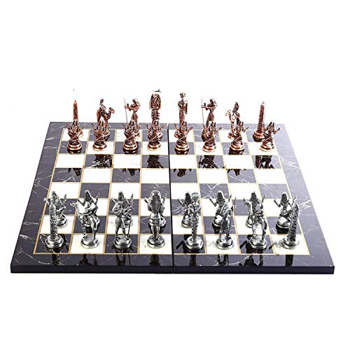 GiftHome Juego de ajedrez de metal con figuras de cobre antiguas del Antiguo Egipto para adultos, piezas hechas a mano y diseño de mármol, tablero de ajedrez de madera King 3.4