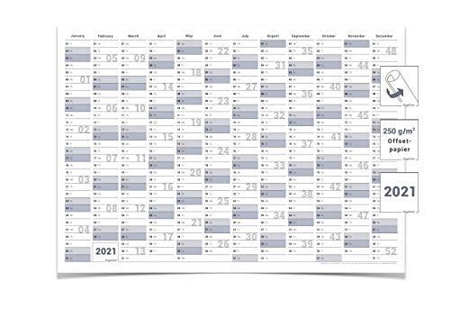 GIGATIME® - Calendario anual 2021 (formato XXL, 100 x 70 cm, enrollado)