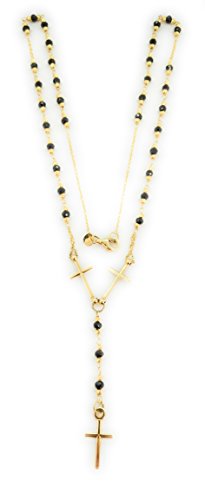 Gioie Preziose - Collar Rosario de oro amarillo 18 quilates con tres cruces con onici naturales – Longitud 45 cm – Hecha a mano en Vicenza Gioie Preziose - Collar Rosario de oro amarillo 18 quilates con tres cruces con onici naturales – Longitud 45 cm – Hecha a mano en Vicenza
