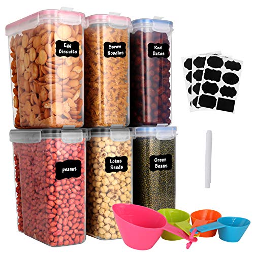 GoMaihe 4L Botes Cocina, Juego de 6 Piezas de Recipiente de Botes Cocina Almacenaje de Plástico de Alimentos Sellados con Tapa, Se Utiliza para Almacenar Cereales, Pasta, Arroz, Harina, Etc