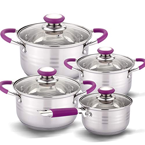 GRIDINLUX. Batería de cocina. 8 piezas de Alta Gama, Resistente. Acero Inoxidable, Material Alta Calidad, Set Antiadherente, Asas Silicona, Juego Cacerolas Resistentes, Todo tipo de Cocinas GRIDINLUX. Batería de cocina. 8 piezas de Alta Gama, Resistente. Acero Inoxidable, Material Alta Calidad, Set Antiadherente, Asas Silicona, Juego Cacerolas Resistentes, Todo tipo de Cocinas