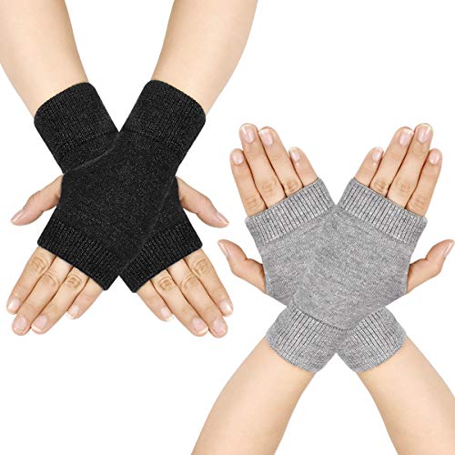 Guantes Sin Dedos Lana de Angora de Tejer Invierno con Agujero de Pulgar Guantes Calientes para Mujer Hombre (Gris/gris oscuro) Guantes Sin Dedos Lana de Angora de Tejer Invierno con Agujero de Pulgar Guantes Calientes para Mujer Hombre (Gris/gris oscuro)