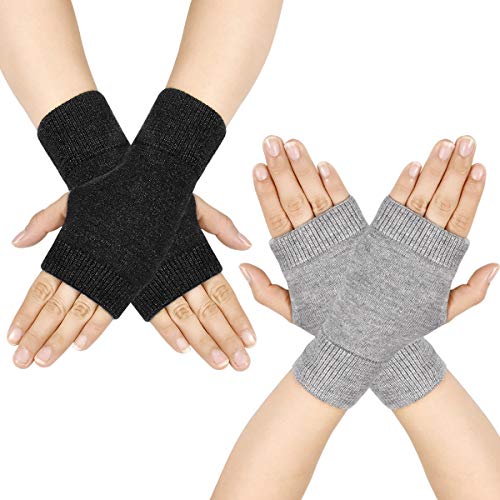 Guantes Sin Dedos Lana de Angora de Tejer Invierno con Agujero de Pulgar Guantes Calientes para Mujer Hombre (Gris/gris oscuro)