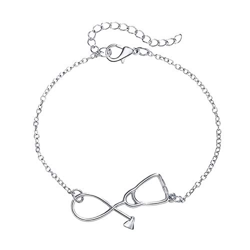 GuDeKe Plata Acero Inoxidable Pulsera del Estetoscopio, Regalo para Las Enfermeras, Asistentes Medicos, Doctores Joyeria de Estudiante de Medicina, joyería Enfermera