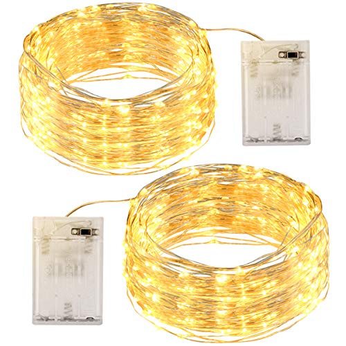 Guirnalda Luces 12M 120 LED, OMERIL Luces LED Pilas 2 Pack, Luces Navidad de Cálida Amarilla y Guirnaldas Luces Exterior Pilas para Decoración Habitación, Árbol, Jardín, Bodas, Fiesta, Interior, DIY