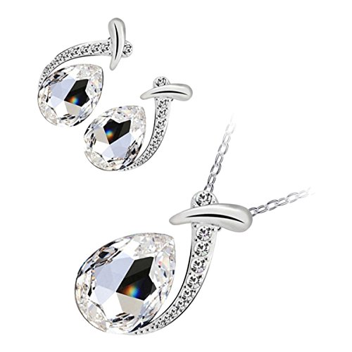 GWG Jewellery Juego de Joyas Mujer Regalo Conjunto Collar y Pendientes, Bañado en Plata de Ley Cristal en Forma de Gota de Agua Claro Debajo de Barra Embellecida con Piedras Blancas para Mujeres GWG Jewellery Juego de Joyas Mujer Regalo Conjunto Collar y Pendientes, Bañado en Plata de Ley Cristal en Forma de Gota de Agua Claro Debajo de Barra Embellecida con Piedras Blancas para Mujeres