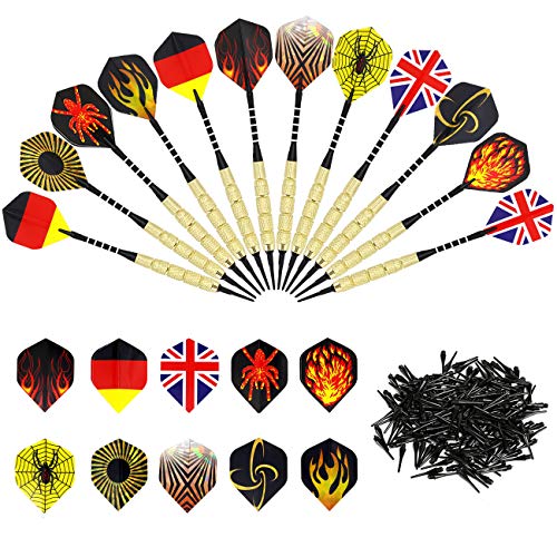 Gyvazla Dardos, 12 pcs Set de Dardos Profesionales, 42 Plumas de 10 Patrones, 100 Puntas Blandas para Diana Electrónica, 18 Gramos Gyvazla Dardos, 12 pcs Set de Dardos Profesionales, 42 Plumas de 10 Patrones, 100 Puntas Blandas para Diana Electrónica, 18 Gramos