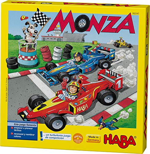 HABA HABA-302247 Monza - ESP (302247), Juego de Mesa de Dados, con una turbulenta Carrera de Coches para 2-6 niños de 5 años, para Aprender los Colores, Multicolor (4416)