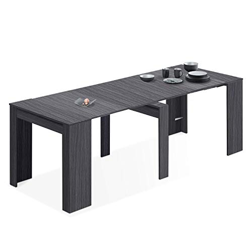 Habitdesign Mesa de Comedor, Consola, Mesa Extensible, Mesa para Salon recibidor o Cocina, Acabado en Gris Ceniza, Medidas: 50-235 cm (Largo) x 90 cm (Ancho) x 78 cm (Alto)