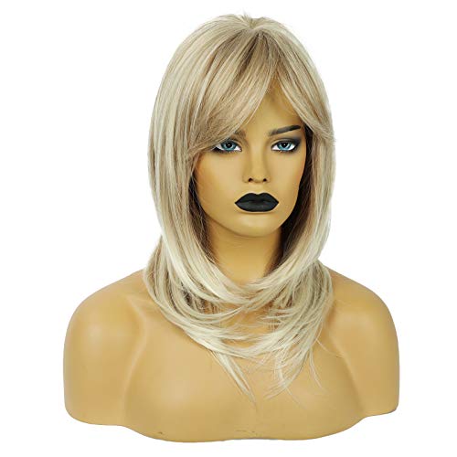 HAIRCUBE Pelucas Rubias Largas Para Mujer Peluca de Pelo Sintético con Flequillo HAIRCUBE Pelucas Rubias Largas Para Mujer Peluca de Pelo Sintético con Flequillo