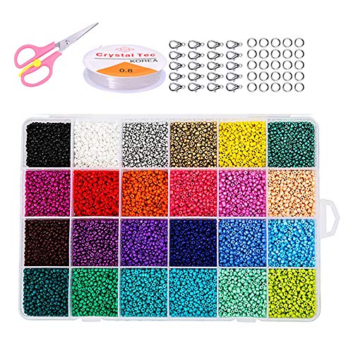 Hanbee Cuentas de Colores para Los niños 24000 Piezas，2mm Mini Cuentas y Abalorios Cristal para DIY Pulseras Collares Bisutería Regalo Cadena(24 Colores)