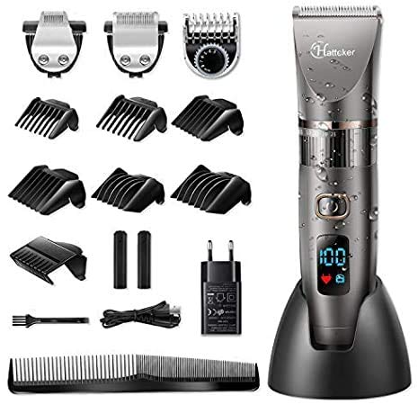 HATTEKER Cortapelos Hombre Maquina de Cortar el Pelo Cortadora de Pelo Barbero Electric Recortador de Barba y Precisión Waterproof