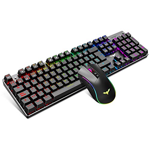 havit Teclado mecánico Gaming y ratón Español Teclados Gaming con Cable, Azul Anti-Efecto Fantasma de 105 Teclas, Ratón Gaming programable, Negro havit Teclado mecánico Gaming y ratón Español Teclados Gaming con Cable, Azul Anti-Efecto Fantasma de 105 Teclas, Ratón Gaming programable, Negro