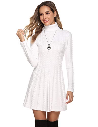 Hawiton Vestido de Punto para Mujer Elegante Vestido de Suéter de Cuello Alto Jersey de Manga Larga de Una Línea para Otoño Invierno Hawiton Vestido de Punto para Mujer Elegante Vestido de Suéter de Cuello Alto Jersey de Manga Larga de Una Línea para Otoño Invierno