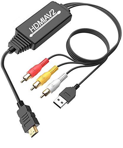HDMI a RCA Adaptador Conversor, 1080P HDMI a AV 3RCA CVBs Compuesto de Convertidor de Audio y Video Compatible con PAL para DVD/HDTV/Laptop/Xbox, etc. …