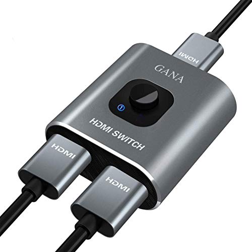 HDMI Switch,GANA Aluminio Switch HDMI Bidireccional 2 Entrada a 1 Salida a Conmutador HDMI 1 Entrada a 2 Salida Soporta HD 4K 3D 1080P HD para TV/Blu-ray/Firestick/Xbox/PS3/PS4