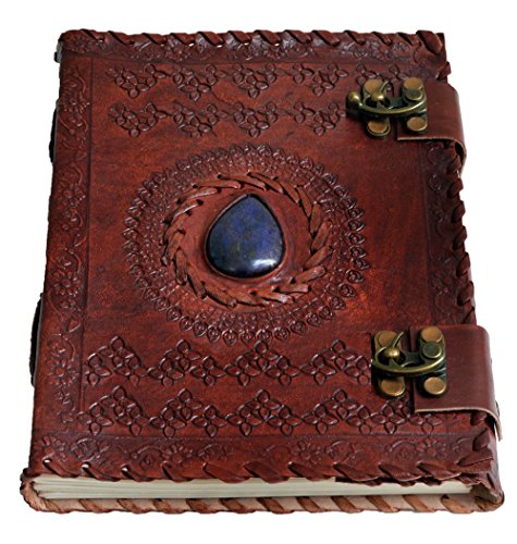 Hecha a mano, tamaño grande 8 "Piel repujada Celta Dos Cierres Azul Piedra Blank Personal diario cuaderno rellenable regalo Hecha a mano, tamaño grande 8 "Piel repujada Celta Dos Cierres Azul Piedra Blank Personal diario cuaderno rellenable regalo