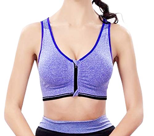 HenzWorld Ladies Sport Padded Seamless Bras Zip Front Sport Padded Seamless Bras Good Impact Support Workout Bra (Blue Size M)