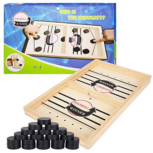 Herefun Hockey de Madera, Juego de Mesa de Hockey Juego de Hockey de Escritorio Juego de Air Hockey Portatil Interacción Entre Padres e Hijos Actividades de reunión Familiar(20*Ajedrez) (A)