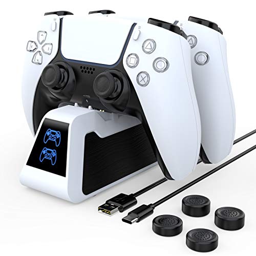 HEYSTOP PS5 Cargador Mandos, 2.6A Carga Rápida Soporte Mando PS5 Estación de Carga Rápida Double USB con LED Indicador, Base de Carga para Sony Playstation 5, con Cable USB HEYSTOP PS5 Cargador Mandos, 2.6A Carga Rápida Soporte Mando PS5 Estación de Carga Rápida Double USB con LED Indicador, Base de Carga para Sony Playstation 5, con Cable USB