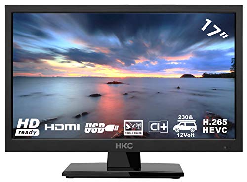 HKC 17H2 Televisor LED (17 Pulgadas HD TV) Triple Tuner, Ci+, HDMI+USB, Cargador de Auto de 12 V [Clase de eficiencia energétuca A+]