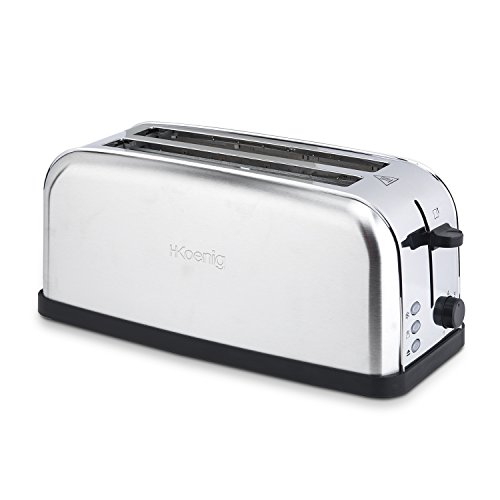 H.Koenig Baguettes Tos28 Tostadora Pan 2 Ranuras Largas Y Anchas, 1500 W, Acero Inoxidable, plástico, 4