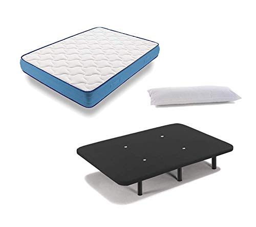 HOGAR24 ES Cama Completa - Colchón Viscoelástico Viscorelax + Base Tapizada 3D Color Negro + 6 Patas de 26cm + Almohada de Fibra, 150x190 cm HOGAR24 ES Cama Completa - Colchón Viscoelástico Viscorelax + Base Tapizada 3D Color Negro + 6 Patas de 26cm + Almohada de Fibra, 150x190 cm