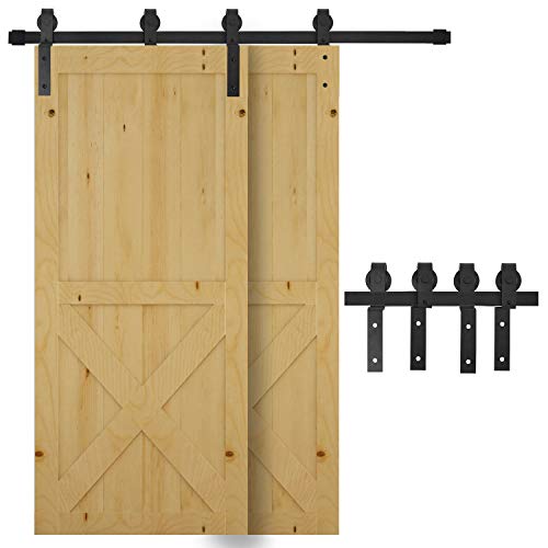 HOMCOM Juego de Herrajes para Doble Puerta Corredera Kit de Accesorios de Puerta Corrediza con Rueda Industrial Acero al Carbono Soporta hasta 90 kg Longitud de 200 cm Negro