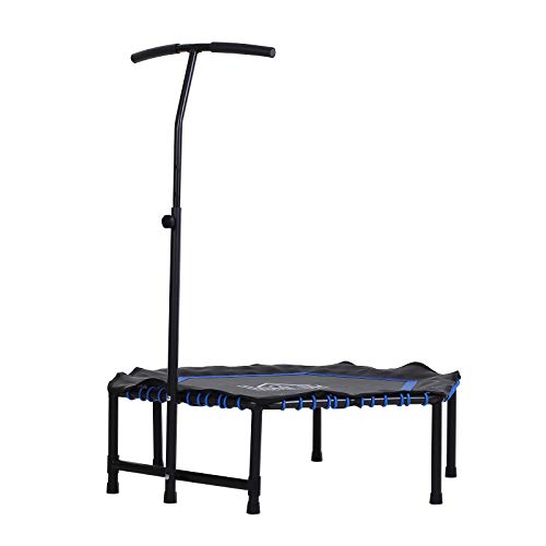 HOMCOM Trampolín Profesional Cama Elástica Multifuncional Hexagonal para Entrenamiento de Fuerza 122/130/138cm Manillar Regulable 3 Niveles Altura Azul HOMCOM Trampolín Profesional Cama Elástica Multifuncional Hexagonal para Entrenamiento de Fuerza 122/130/138cm Manillar Regulable 3 Niveles Altura Azul