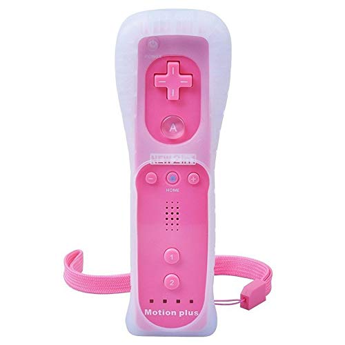 HOTSO Motion Plus Mando a Distancia para Wii/Wii U, Remoto Motion Plus Controlador de Juego para Nintendo Wii y Wii U con Funda de Silicona y Muñequera(Rosa)