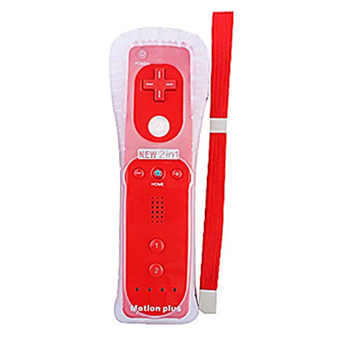 HOTSO Motion Plus Mando a Distancia para Wii/Wii U, Remoto Motion Plus Controlador de Juego para Nintendo Wii y Wii U con Funda de Silicona y Muñequera(Rojo)