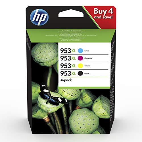 HP 953XL 3HZ52AE, Negro y Tricolor, Cartuchos de Tinta de Alta Capacidad Originales, Pack de 4, compatible con impresoras HP OfficeJet Pro 7720, 7730, 7740, OfficeJet Pro Series 8000
