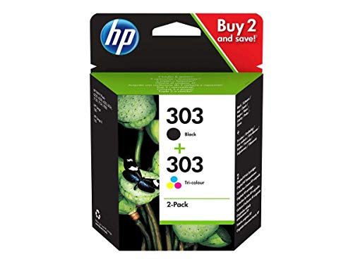 HP - Cartucho de tinta original 303, 3YM92AE, color negro y 3 colores, 4 ml, 200/165 páginas (negro/a color), 2 unidades (recibirás 1 paquete con 2 unidades)
