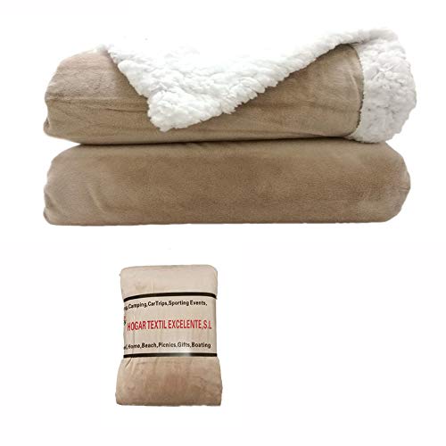 HTE Manta de Doble Cara para sofá y Cama de Tela Sherpa y Microfibra Caliente y Suave (Beige, 160 x 220 cm) HTE Manta de Doble Cara para sofá y Cama de Tela Sherpa y Microfibra Caliente y Suave (Beige, 160 x 220 cm)