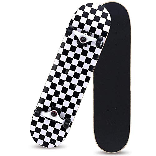 HUADUO Patineta Completa para Principiantes, Adolescentes, niños, niñas, 31"x 8", Tabla de Skate con Maple Cruiser Pro Skateboards Longboards, Penny Skateboard.-Cuadrado Blanco y Negro