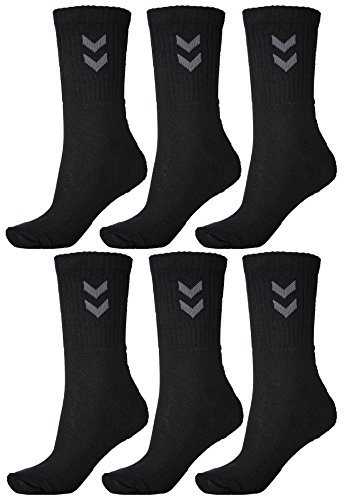 Hummel Pack de 6 calcetines deportivos unisex (negro, talla 46-48)