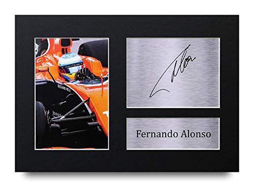 HWC Trading Fernando Alonso A4 Sin Marco Regalo De Visualización De Fotos De Impresión De Imagen Impresa Autógrafo Firmado por Fórmula F1 Uno Ventiladores